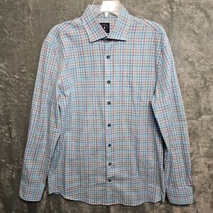 Johnnie-O Shirt Button Up Shirt Mens Medium Long Sleeve Top Shelf Blue Plaid